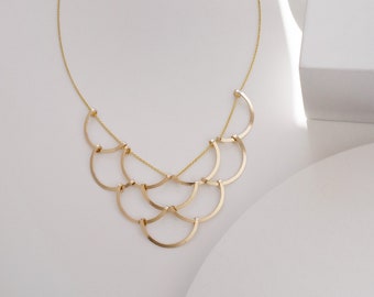 Mermaid Scales Necklace “Large Scales,” Art Deco Geometric Design in 14K Gold Fill or Sterling Silver