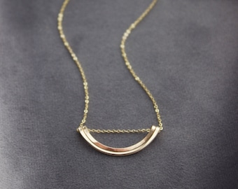 Rainbow Crescent Necklace in 14K Gold Fill or Sterling Silver, Minimalist Geometric Everyday Jewelry