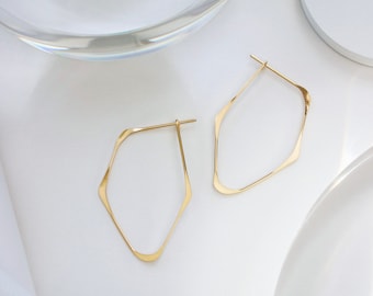 Minimaliste, Boucles d’oreilles en or faites à la main, Facette, Bijoux L.Greenwalt, Art Déco, Géométrique, Threader, Moderne, Léger, Cadeaux pour elle, Eux