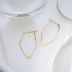 Minimalist Earrings, Handmade 14K Gold-fill Hoops, Facet, Art Deco, Geometric, Threader, Modern, Lightweight, Gifts For Her, Gifts for Them