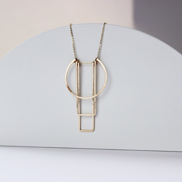 Art Deco Small Gold Necklace, Handmade, Delicate, Architectural, Minimalist, L.Greenwalt Jewelry, Silver, Gifts for Her, Gifts For Them