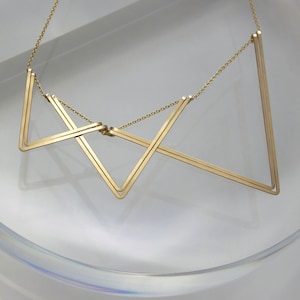 Art Deco Triangle Necklace, Handmade, Sails, 14K Gold-fill, Silver, L.Greenwalt, Architectural, Deco, Minimalist, Gifts For Her, For Them