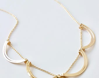 14K Gold Fill Scalloped Necklace, Architectural Jewelry, Art Deco Design, Sterling Silver Available