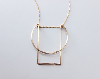 Art déco fait main, collier géométrique en or, matin, L.Greenwalt, minimaliste, argent sterling, bijoux déco, cadeaux pour elle, cadeaux pour eux