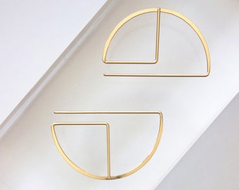 Handmade Gold Art Deco Earrings, Minimalist, Profile, Streamline, Modern Jewelry, Sterling Silver, Geometric, Gifts for Her, Gifts For Them