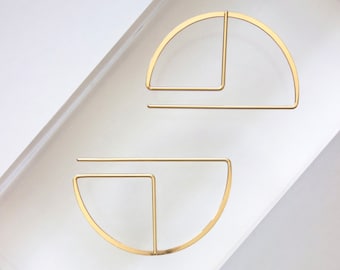 Pendientes Art Déco Modernos de Gran Perfil: Relleno de Oro de 14 K o Plata de Ley