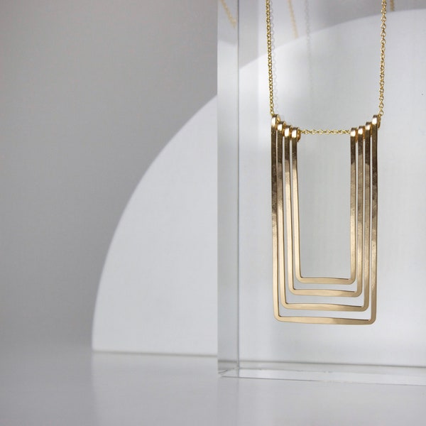 Art Deco Layered Rectangle Necklace, Geometric and Architectural, Gold Fill or Sterling Silver