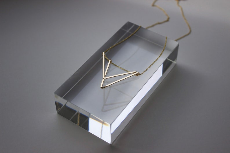 Art Deco Necklace, Handmade Gold Geometric, Triangle, Sterling Silver, 14K Gold Fill, Delicate, Minimalist Jewelry, Gifts For Her, For Them image 3