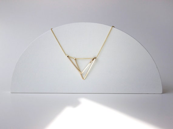 Art Deco Triangle Necklace, Geometric Minimalist Jewelry in 14K Gold Fill or Sterling Silver