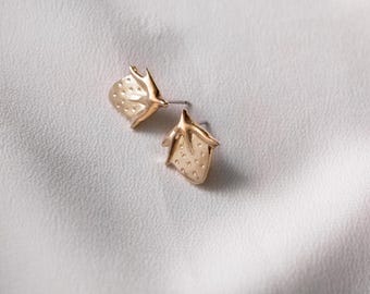 Handmade Strawberry Stud Earrings in Bronze or Sterling Silver, Whimsical Botanical Everyday Jewelry