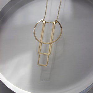 Handmade Art Deco Gold Necklace, Delicate, Gifts for Architects, Gifts for Her, Gifts for Them, Silver, Hammered, Minimalist, Geometric image 3