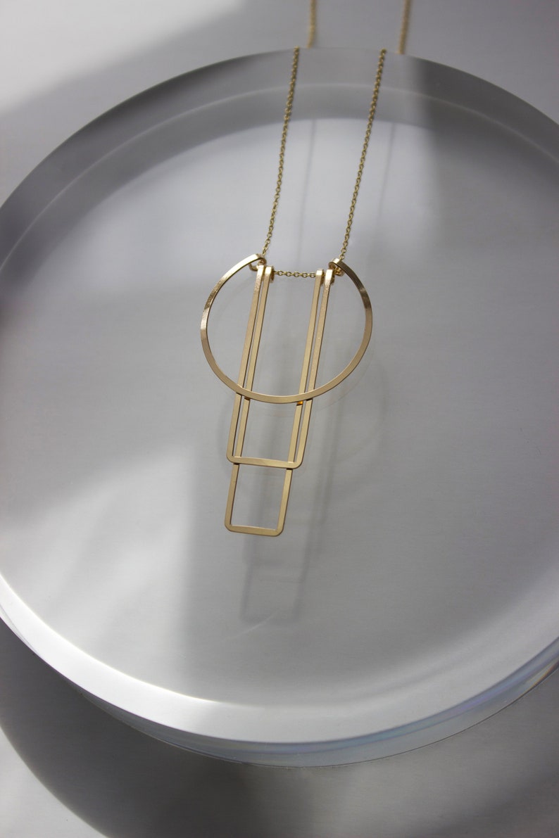 Handmade Art Deco Gold Necklace, Delicate, Gifts for Architects, Gifts for Her, Gifts for Them, Silver, Hammered, Minimalist, Geometric image 3