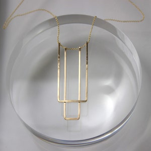 Art Deco Handmade Gold Necklace, Geometric, L.Greenwalt, Architectural, 14K goldfill, Silver, Delicate, Gifts for Her, For Them, Modern