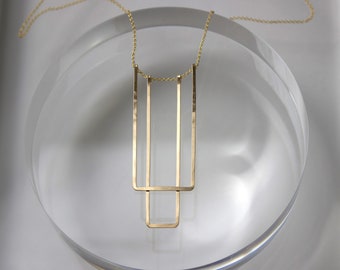 Art Deco Handmade Gold Necklace, Geometric, L.Greenwalt, Architectural, 14K goldfill, Silver, Delicate, Gifts for Her, For Them, Modern