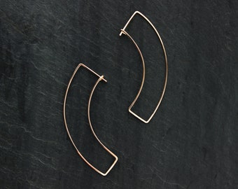 Handmade Gold Curve Earrings, L.Greenwalt Jewelry, Hammered, Geometric, Threader, Minimalist, Modern, Contemporary, Gold Fill, Handmade