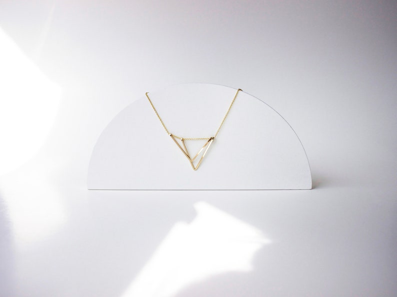 Art Deco Necklace, Handmade Gold Geometric, Triangle, Sterling Silver, 14K Gold Fill, Delicate, Minimalist Jewelry, Gifts For Her, For Them image 4