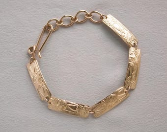 Art Nouveau 14K Gold Fill Link Bracelet, Engraved Floral Bracelet, Vintage Inspired Jewelry