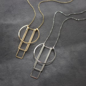 Handmade Art Deco Gold Necklace, Delicate, Gifts for Architects, Gifts for Her, Gifts for Them, Silver, Hammered, Minimalist, Geometric image 2