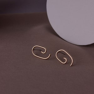 Small Gold Abstract Post Earrings, Minimalist Jewelry, Handmade Gift For Her, Gifts For Them, Slow Fashion Earrings, Delicate Earrings image 1