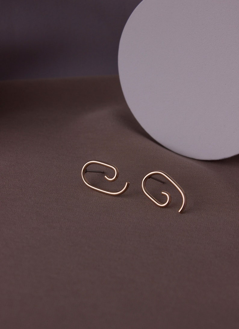 Small Gold Abstract Post Earrings, Minimalist Jewelry, Handmade Gift For Her, Gifts For Them, Slow Fashion Earrings, Delicate Earrings image 1