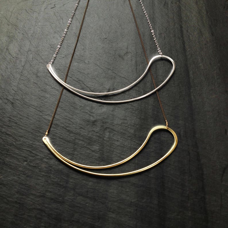L.Greenwalt Jewelry minimalist slow fashion swirl Geometric Brass Paisley paisley pendant sterling silver gold fill Loop Jewelry