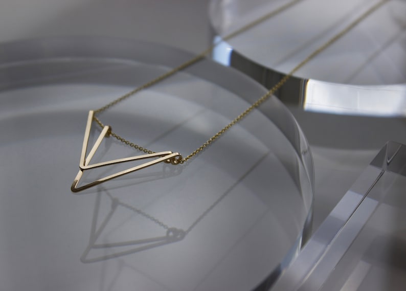 Art Deco Necklace, Handmade Gold Geometric, Triangle, Sterling Silver, 14K Gold Fill, Delicate, Minimalist Jewelry, Gifts For Her, For Them image 2