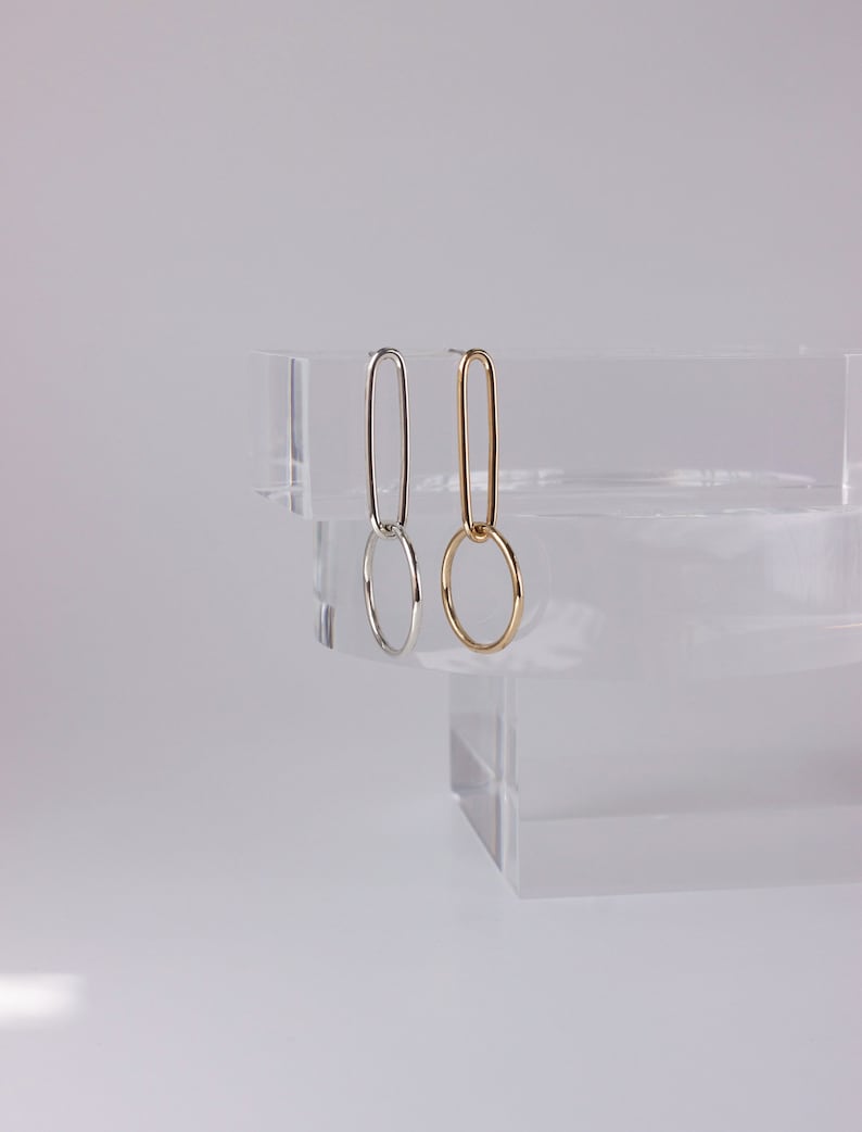 Long link earrings, dangle earrings, Minimalist jewelry, 14K gold fill, Sterling silver, Gifts for her, Gifts for them, Slow fashion jewelry 画像 4