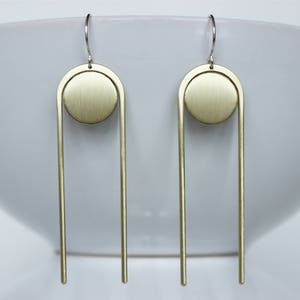 Handmade, Geometric Statement Earrings, Thera, L.Greenwalt Jewelry, Art Deco, Modern, Architectural, Sterling Silver, Matte Finish, Abstract image 2