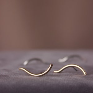 minimalist earrings, 14K gold fill line earrings, bar stud earrings, curve earrings, everyday jewelry, sterling silver, gifts for her, them image 8