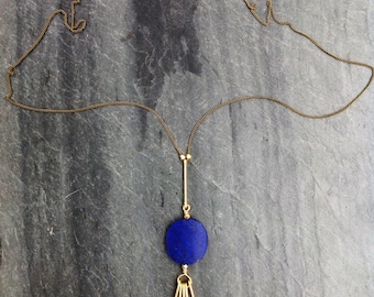 Hammered Brass and Raw Blue Lapis, Star Necklace, Loop Jewelry, Hammered Jewelry, Boho Chic, Egyptian Necklace, Portland Jewelry, Deco