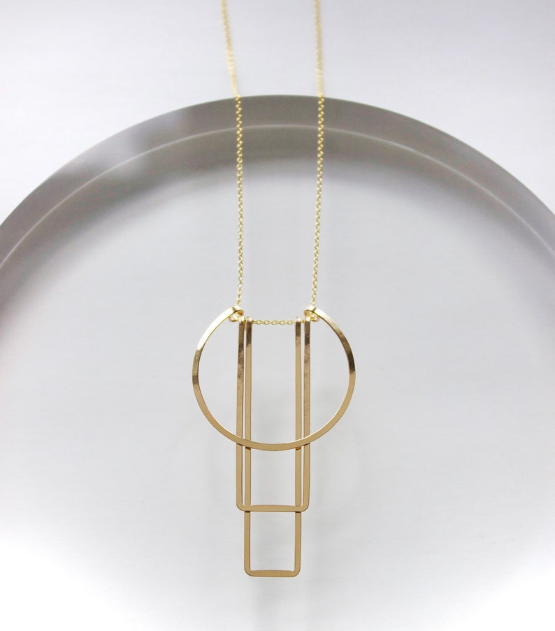 Handmade Art Deco Gold Necklace, Delicate, Gifts for Architects, Gifts for Her, Gifts for Them, Silver, Hammered, Minimalist, Geometric zdjęcie 5