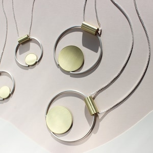 Geometric Large Circle Necklace, Eloria, L.Greenwalt Jewelry, Matte Statement Necklace, Mixed Metals, Deco, Modern, Architectural, Handmade image 3