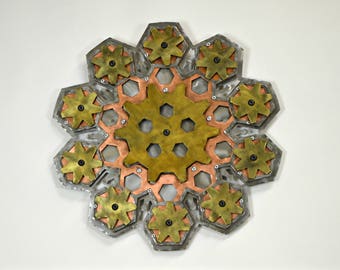 Steampunk Metal Snowflake Wall-Art Steel, Copper, Brass