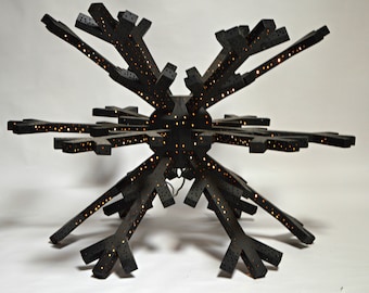 Metal Orb Snowflake Light Floor Art or Hanging Sculpture