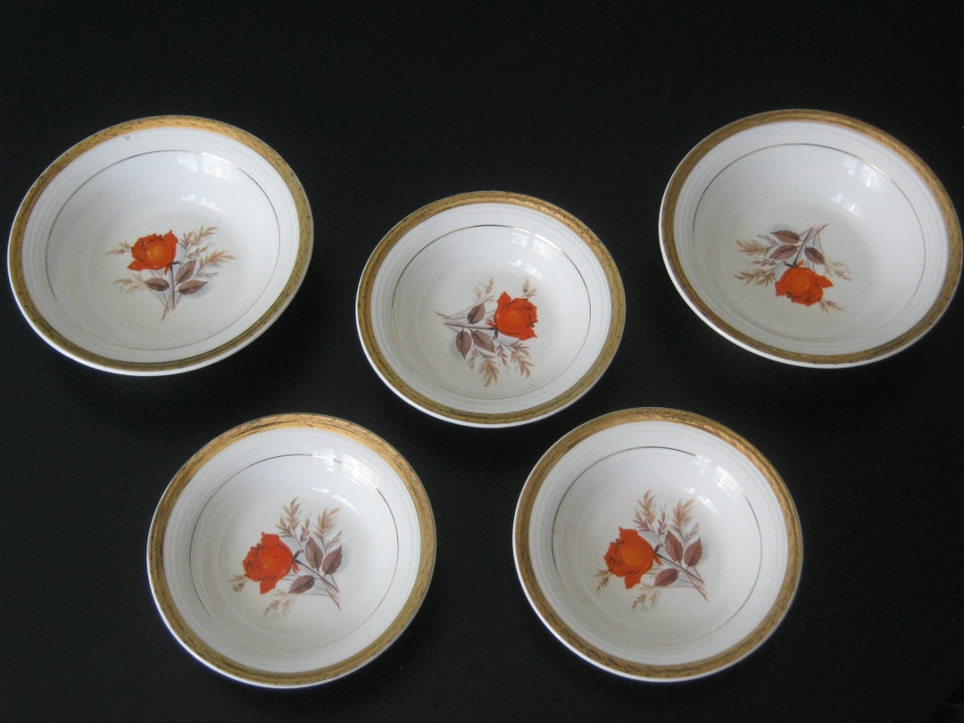 Set of 5 American Limoges Triumph Vermillion Rose Soup/cereal/berry