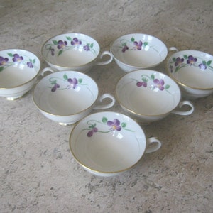 Set of 7 Violet Floral Manchester China  Coffee / Tea Cups Unmarked no saucers