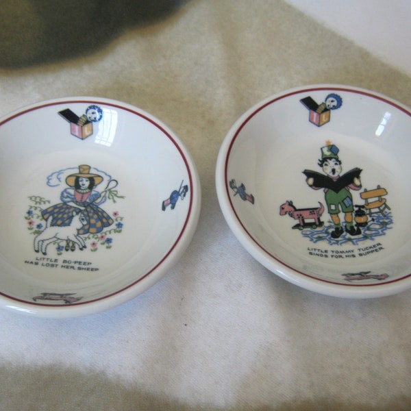 Set of 2 Vintage Shenango  Children's Oatmeal Bowls Little Tommy Tucker / Little Bo Peep