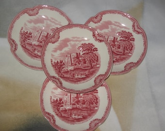 Set of 4 Johnson Bros Old Britain Castle Pink Saucers