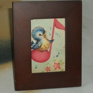 1950's Framed Welcome Baby Shower Singing Blue Bird Greeting Card Desk Décor