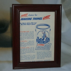 1940&#39;s 6 by 8 inch  Framed Dutch Boy Lead Paint Magazine Better Homes & Gardens Desk/Wall Decor