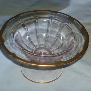 Vintage Pink Depression Glass Gold Trimmed Stemmed Compote