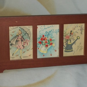 1950's 3 Framed Baby Shower Félicitations Greeting Card Desk/Wall Decor