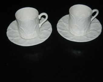 Set of 2 Wedgwood Countryware 2 3/8 inch Demitasse Espresso Cups w/Saucer Embossed Leaves Pattern
