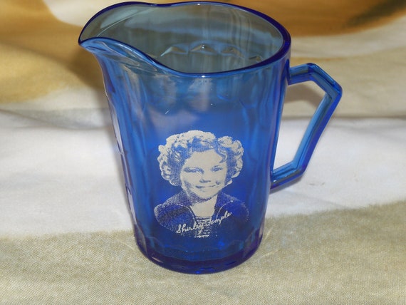 Shirley Temple Creamer Cream Pitcher Cobalt Blue Glass 4 1/2” Tall 4 Available 