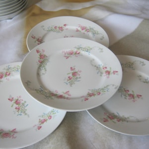 美しいバラ模様の Wm Guerin & Co Limoges France 8 1/2 インチ サラダ プレート 4 枚セット