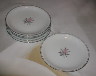 Juego de 6 platos de ensalada Noritake Rosamor de 20 cm con borde de platino*