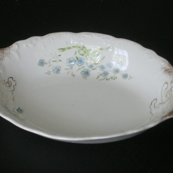 Vintage Warwick China 7 by 10 inch Oval Serving Bowl  Blue Floral W/Gold Accents