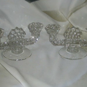 Vintage Fostoria Glassware Candlestick Holders, Early American Set of Two