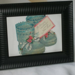 1950's Framed New Baby Félicitations Greeting Card Desk/Wall Decor