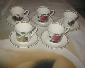 Set of 5 Queen's Cups and Saucers Royal Horticultural Society Hookers Fruit